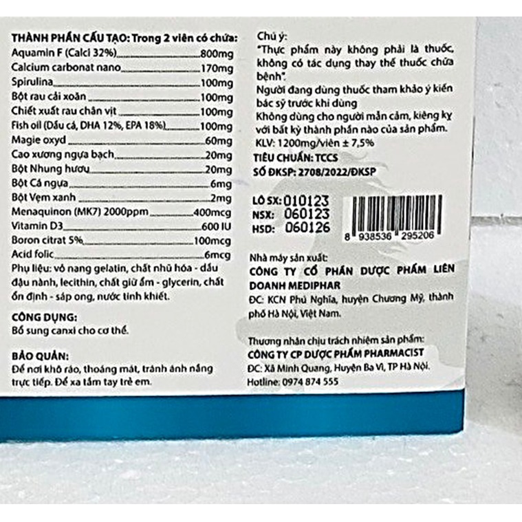 Canxi AquaminF800mg Cao ngựa bạch,bổ sungCanxi tảo biển đỏ Phát triển hệ xương ,còi xương trẻ,ngừa loãng xương người già