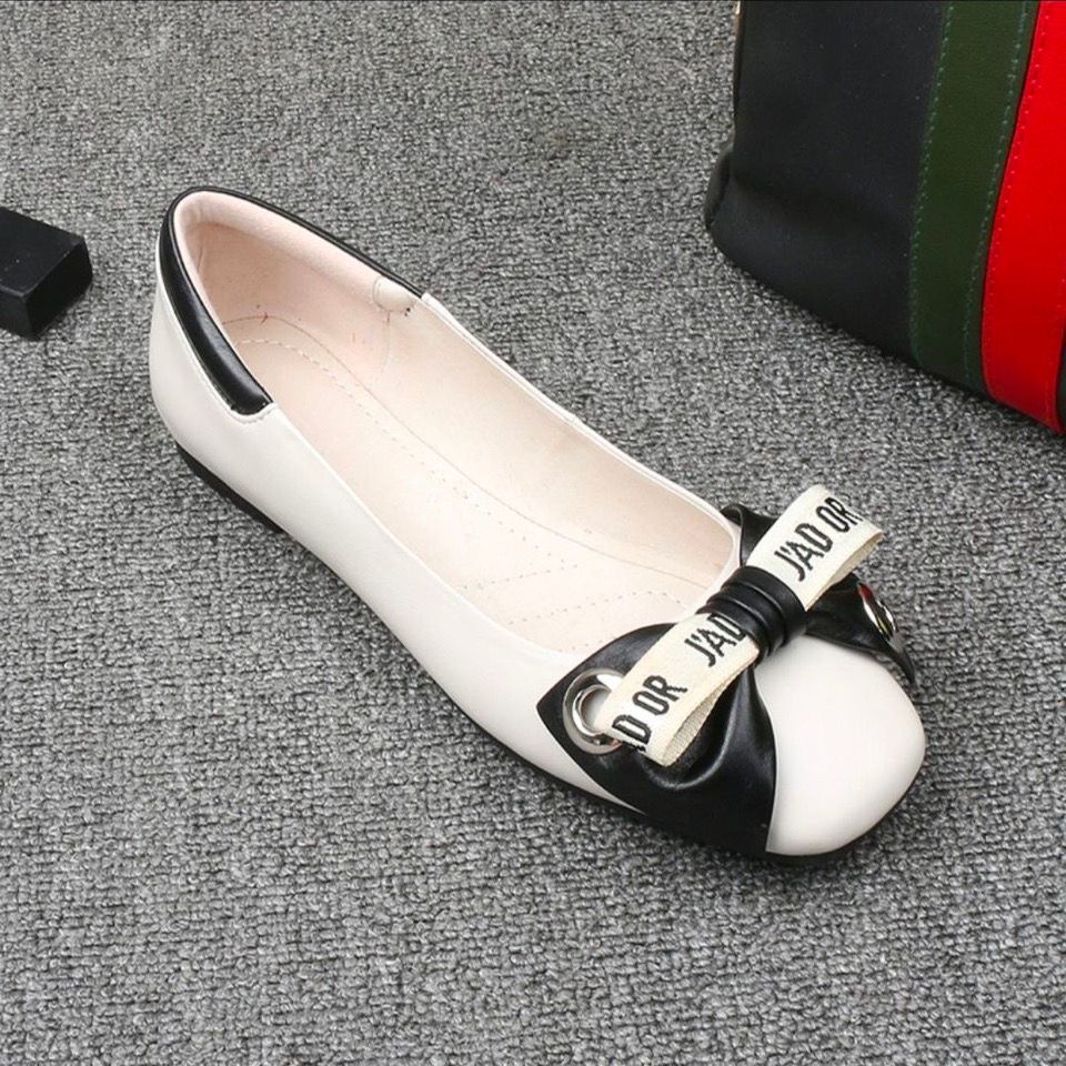 Giày Búp Bê Da Mũi Vuông Đính Nơ Thời Trang Cho Nữ