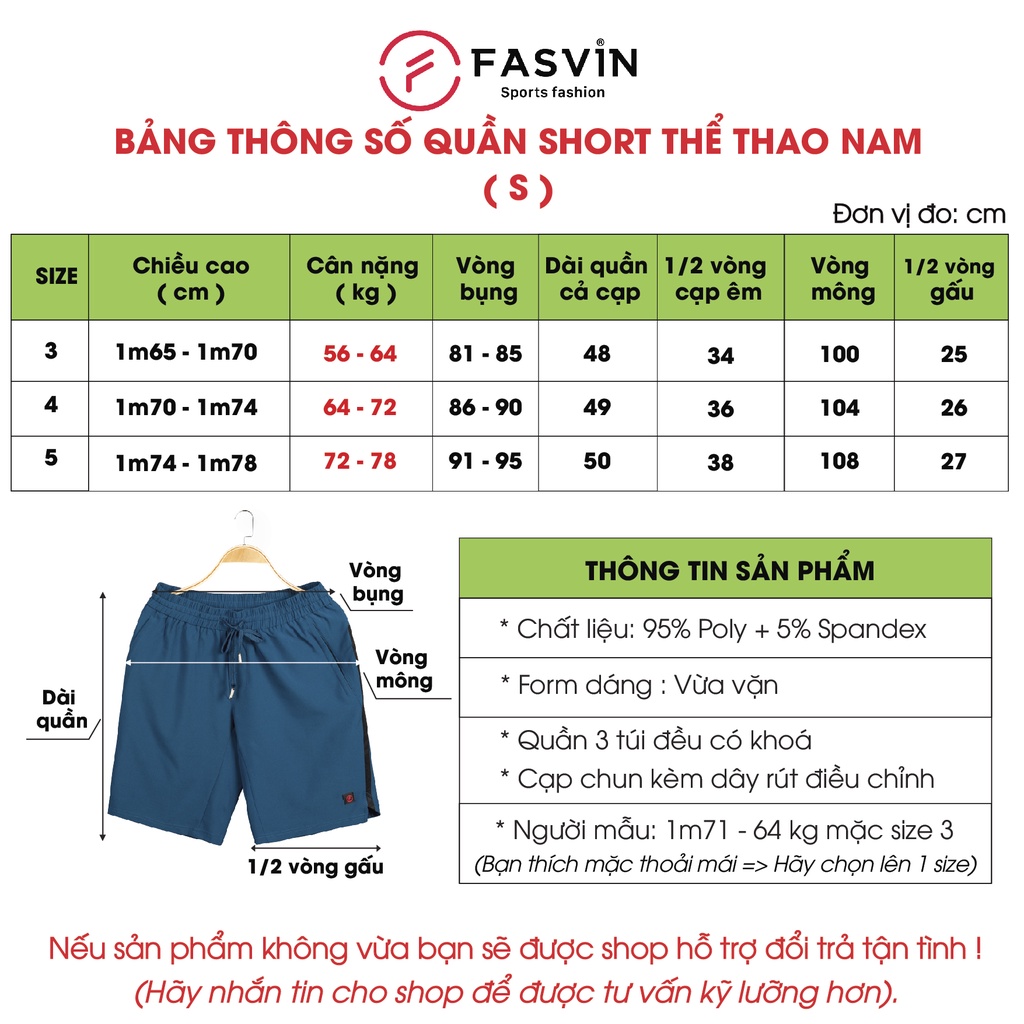 Quần short thể thao nam Fasvin S23555.SG chất liệu poly cao cấp mềm mịn cao cấp