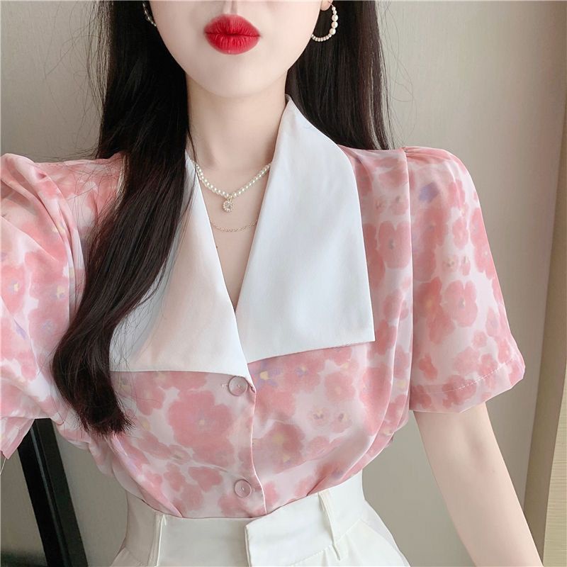 Mùa hè là mùa hè, cổ áo mới được bẻ gãy, áo bông tuyết, áo sơ mi, áo bong bóng, áo cổ tay.