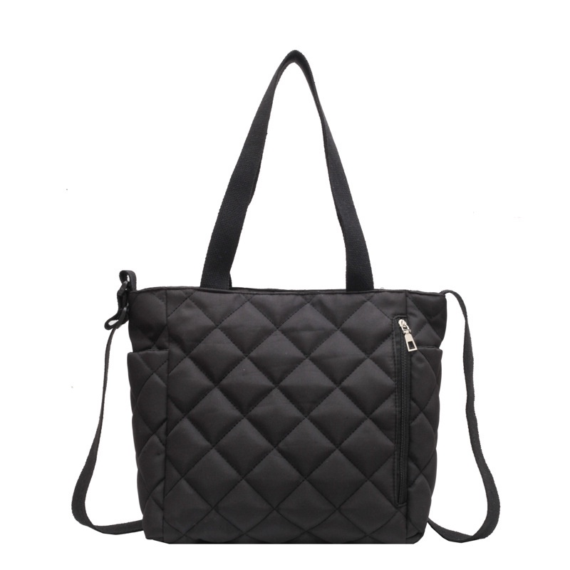 Túi Tote Đeo Vai Sức Chứa Lớn Thêu Họa Tiết Kim Cương Màu Trơn Thời Trang Mùa Đông 2023 Cho Nữ