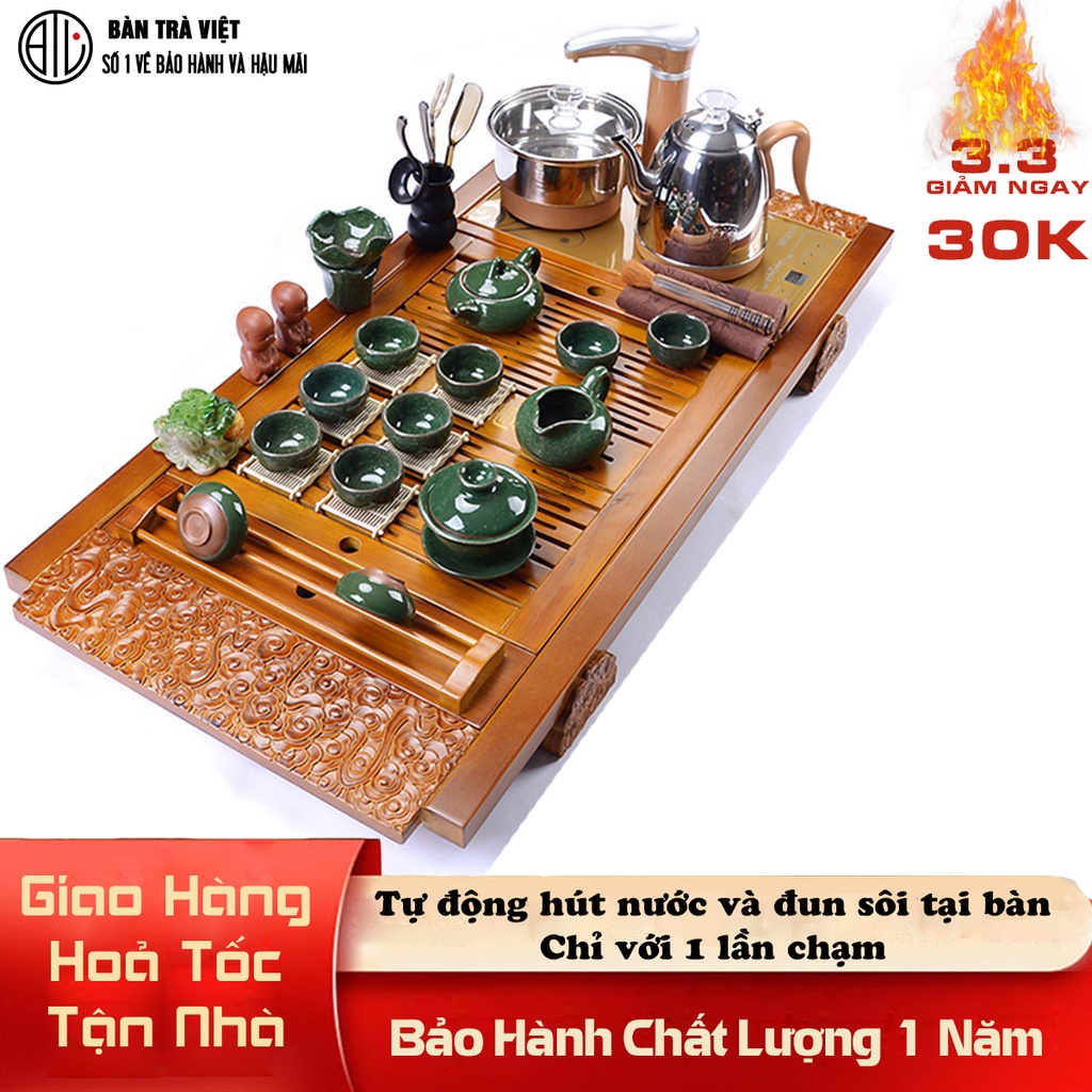 Bộ bàn trà điện thông minh - Bàn trà điện tự động đa năng gỗ Pơ Mu - Bảo hành 1 năm