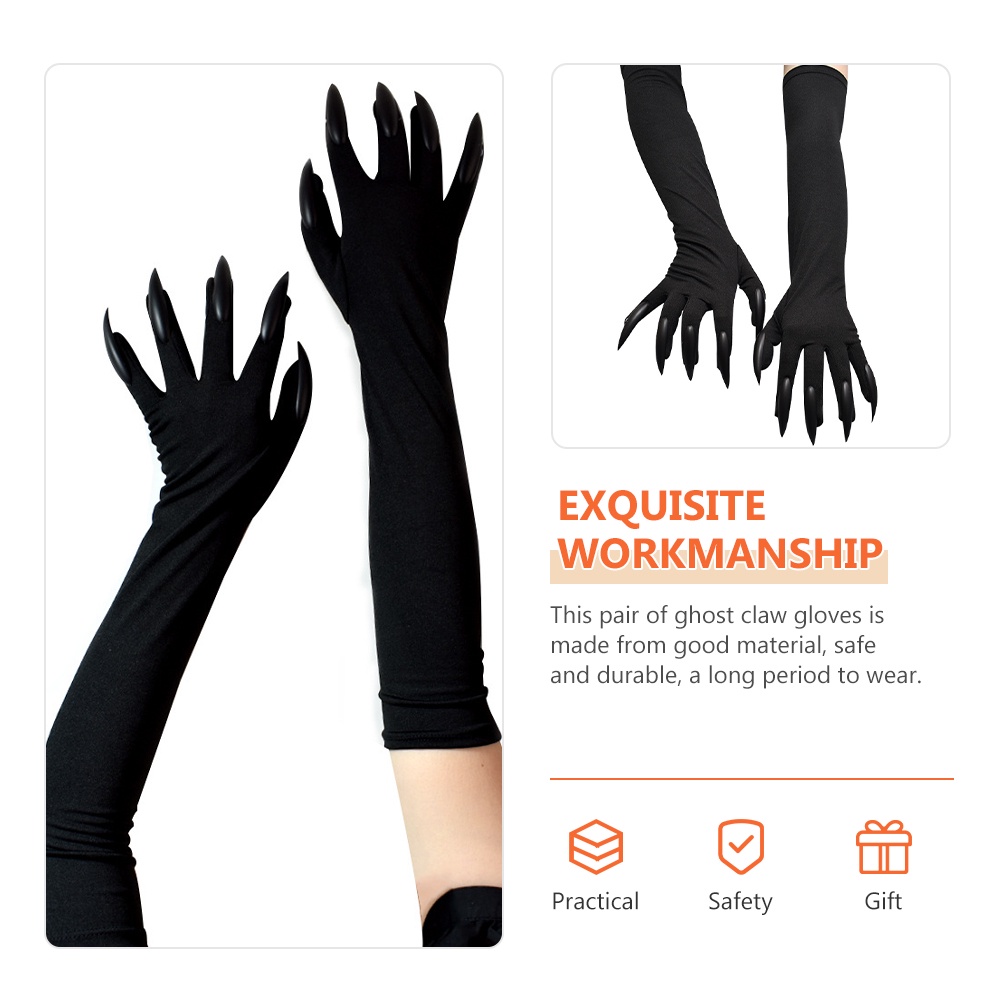 1 Đôi Găng Tay Móng Vuốt Mèo Màu Đen Hóa Trang Halloween