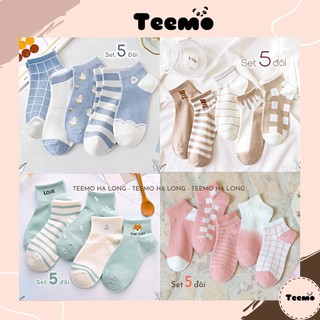 Tất nữ cổ ngắn cute dễ thương set 5 đôi vớ cổ ngắn Hàn Quốc TEEMO