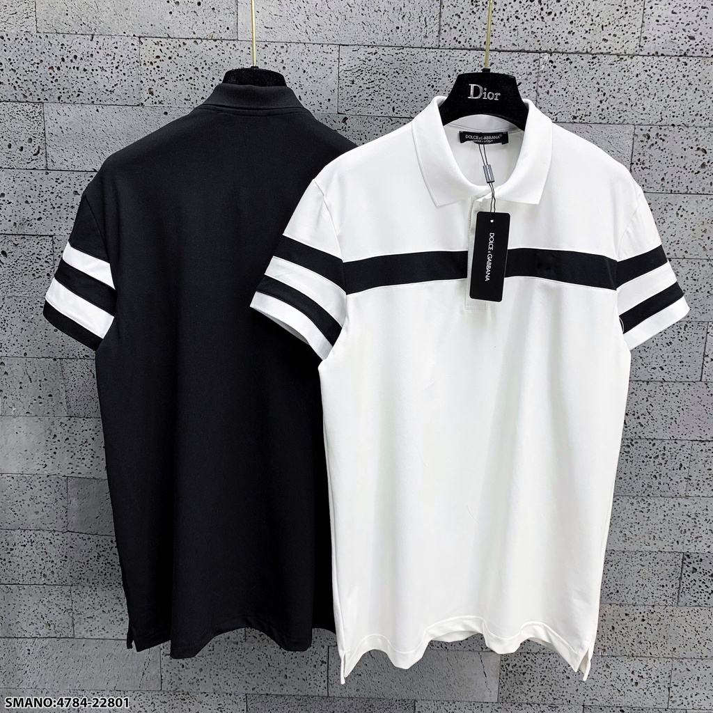 Áo thun cổ bẻ polo nam D&amp;G trắng phối đen cao cấp phong cách sang trọng