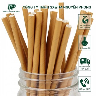 [Bán sỉ - Hoả tốc] 100 ống hút giấy 8x210mm màu nâu
