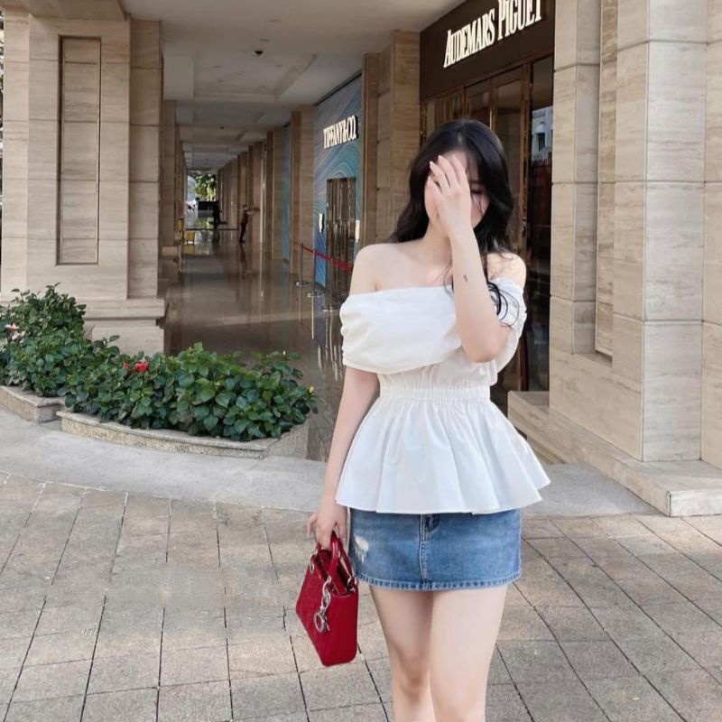 (SẴN) Áo trễ vai chun eo M800