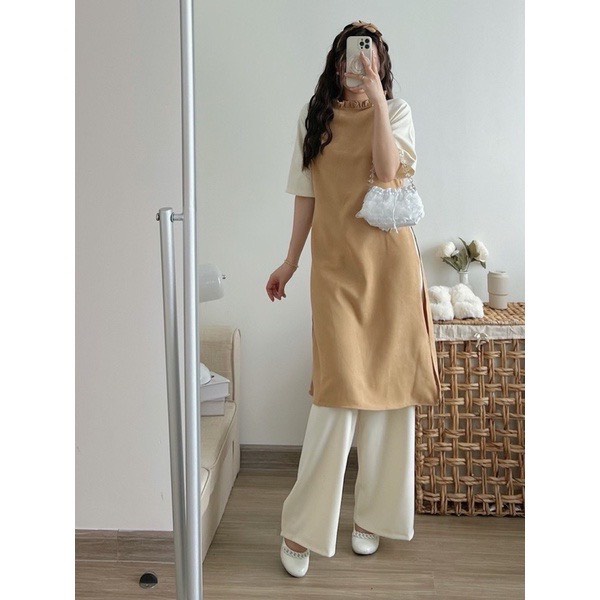 Set áo dài cách tân tết Caliesweet áo dài cách tân chất nhung kèm turban tay lỡ thiết kế đơn giản dễ mặc