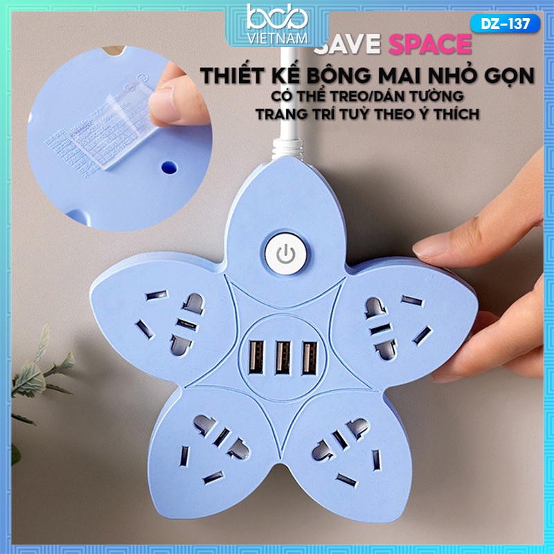 Ổ Cắm 4 ổ Cắm Hình Ngôi Sao Kèm Theo 3 Cổng Usb Công Suất 2500w Dây Dài 2 Mét 8 DZ-137