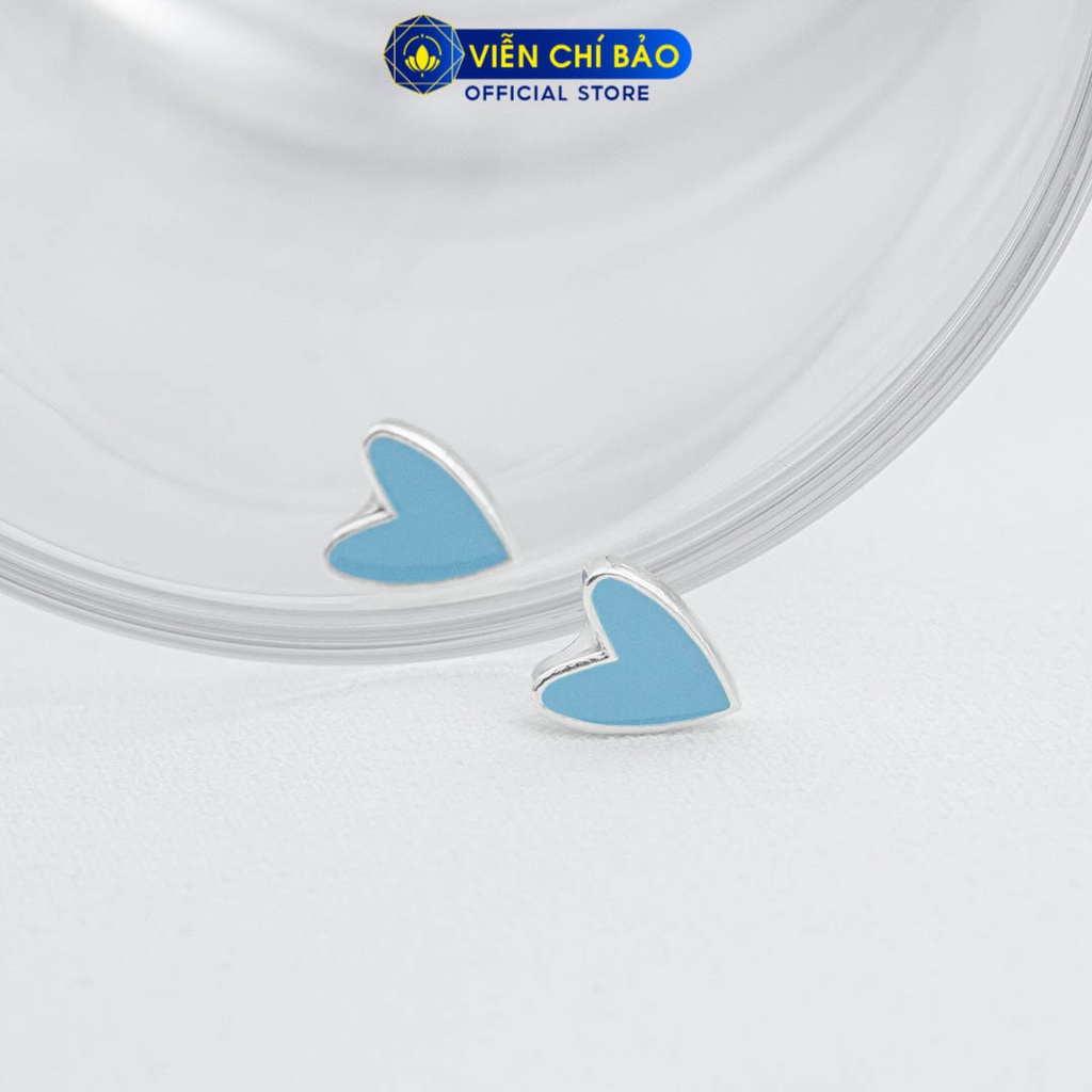 Bông tai bạc nữ trái tim 2 màu hồng- xanh dương chất liệu bạc 925 thời trang phụ kiện trang sức Viễn Chí Bảo B400320