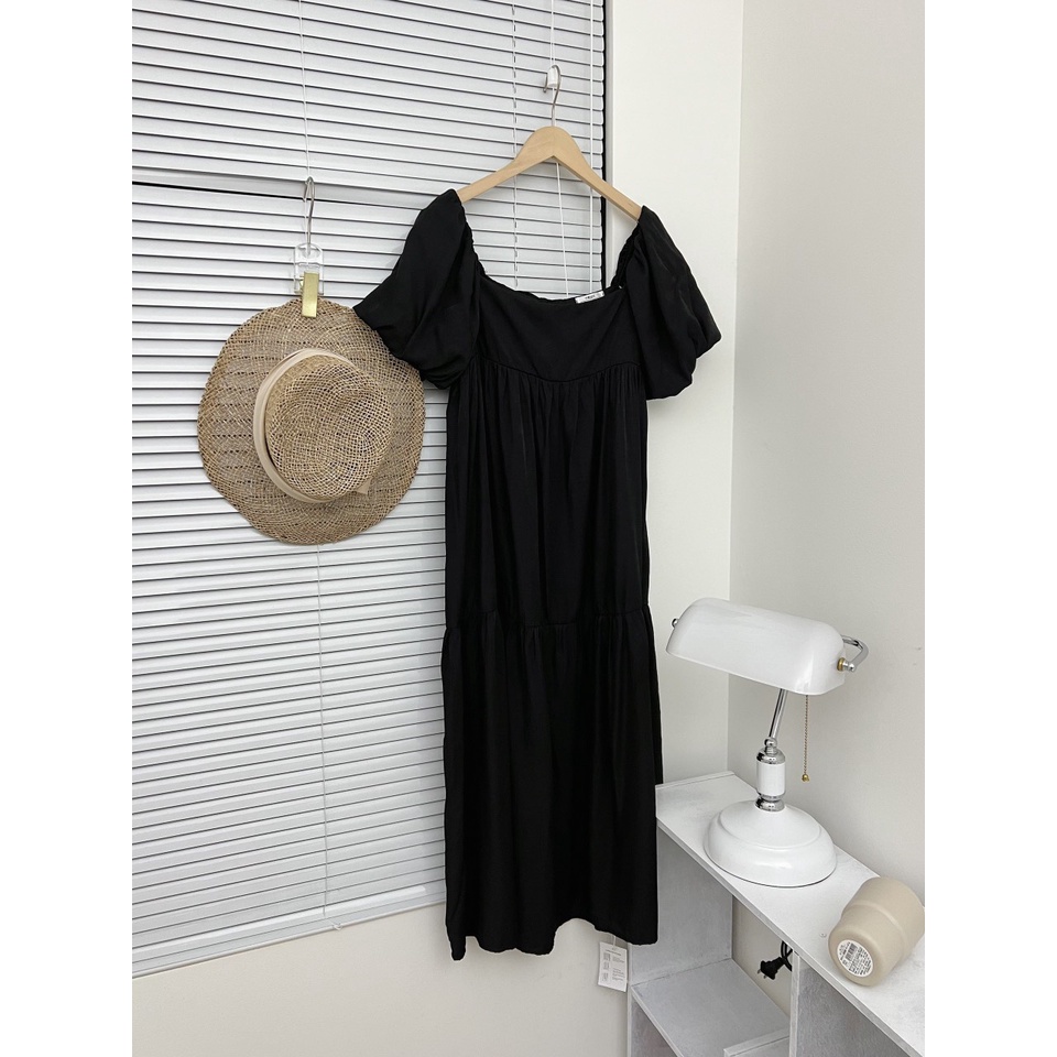 Váy Bầu tay bồng✨đuôi cá dáng dài✨ảnh thật cận chất shop tự chụp✨mặc được 2 kiểu✨chất đũi hàn siêu mát phù hợp mùa hè