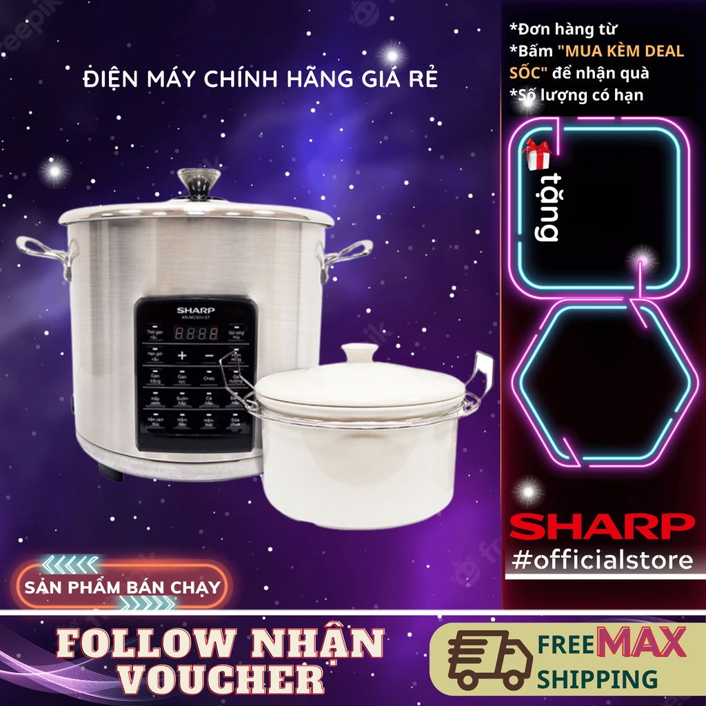Nồi đa năng Sharp KN-MC90V-ST [Kèm 3 nồi sứ, khay hấp inox, giá đõ inox] - CheapMall