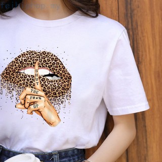 Áo Sơ Mi Thời Trang Mùa Hè Môi Da Báo Đồ Họa Áo Nữ Áo Đế Cổ Tròn Trắng Tee Kiss Da Báo Môi Ngộ nghĩnh Bé Gái Áo Thun