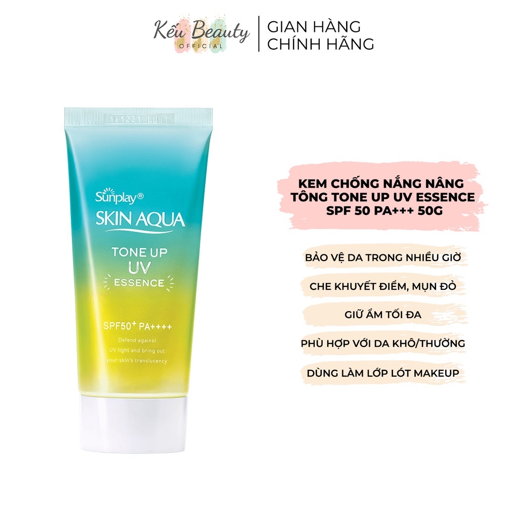 Kem Chống Nắng Dạng Milk & Essenence Sunplay Skin Aqua Tone Up UV  Mint Green (kèm quà tặng) SPF50+ PA++++ 50g