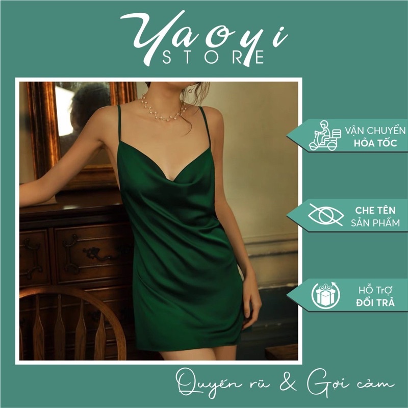 Váy ngủ lụa cổ đỗ đầm ngủ 2 dây quyến rũ cao cấp m2