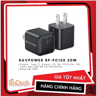 [Mã SKAMSALE03 giảm 10% đơn 200k] Củ sạc nhanh Ravpower 1 cổng 20W PD RP-PC150 ✔️ BigDeals VN