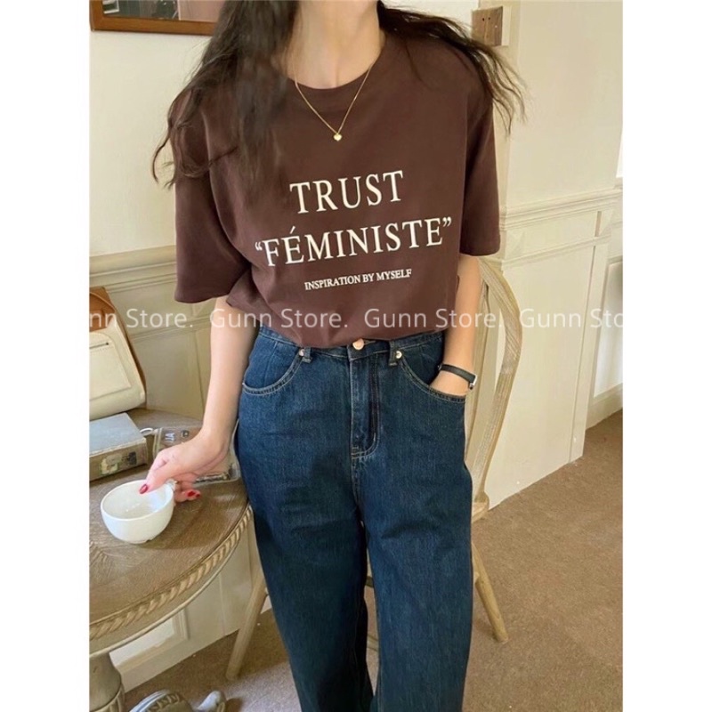 Áo Thun 3158 In Chữ TRUST FEMINISTE Form Rộng Unisex Chất Tuyết Nhung Loại 1, Thoáng Mát, Thấm Hút Mồ Hôi - GUNN