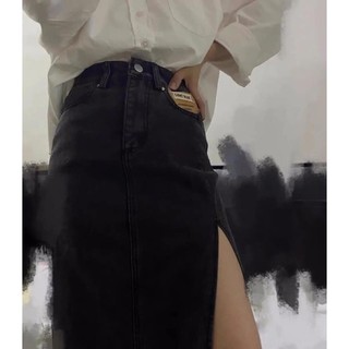 [ SẴN ĐEN S ] Chân váy bò xẻ tà cao hack chân Ulzzang ( Ảnh thật cuối )