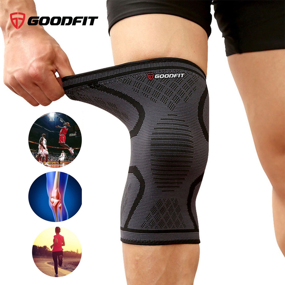 Bó gối thể thao bảo vệ đầu gối chân khi tập gym, chạy bộ GoodFit GF518K chất liệu co giãn 4 chiều, dệt 3D dày dặn
