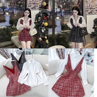Set xinh kèm sơmi trắng [ Ship hoả tốc -  Kèm ảnh thật trải sàn 100% ]