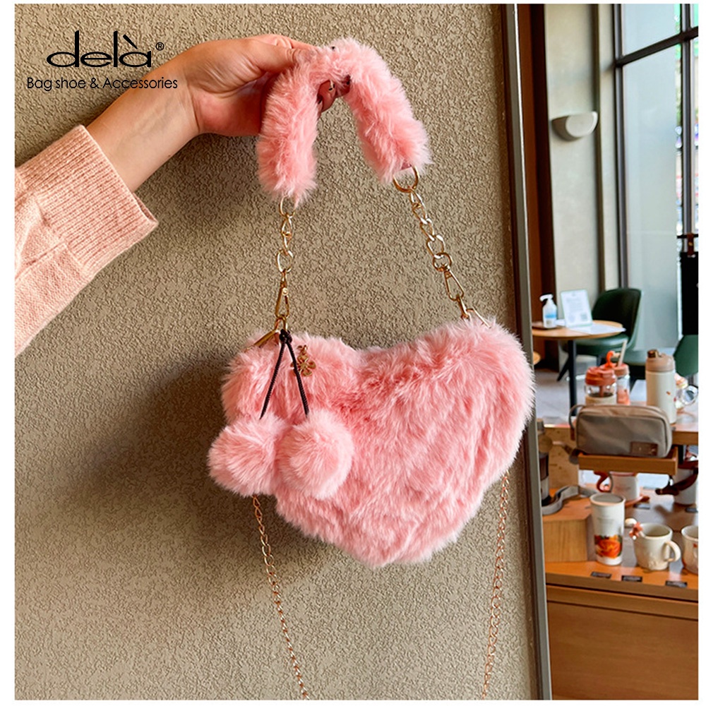 Dela Túi Đeo Chéo Nhỏ Bằng Lông Xù Hình Trái Tim Dễ Thương Thời Trang Mùa Đông 2023 Dành Cho Bạn Nữ