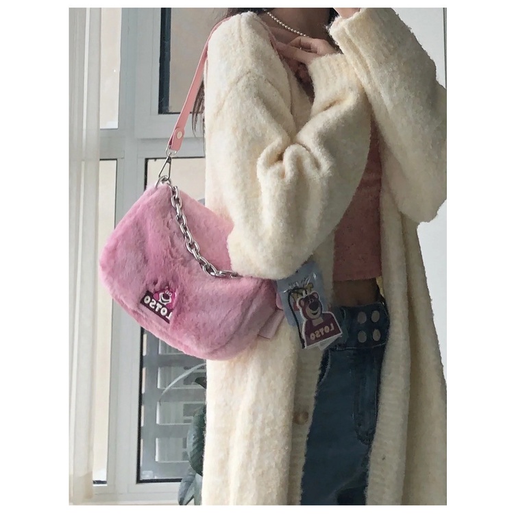 Túi Xách Vải Bông In Hình Gấu Dâu Tây Hoạt Hình Thời Trang Thu Đông Năm 2023