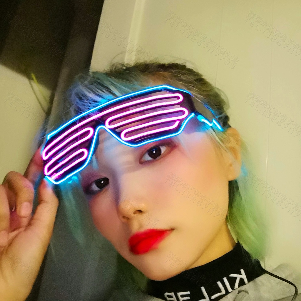 Kính Mát Tik Tok Có Đèn LED Phát Sáng Không Dây Độc Đáo Kính phát sáng không dây Quầy bar nhảy nhót bầu không khí Halloween đạo cụ rèm hai màu