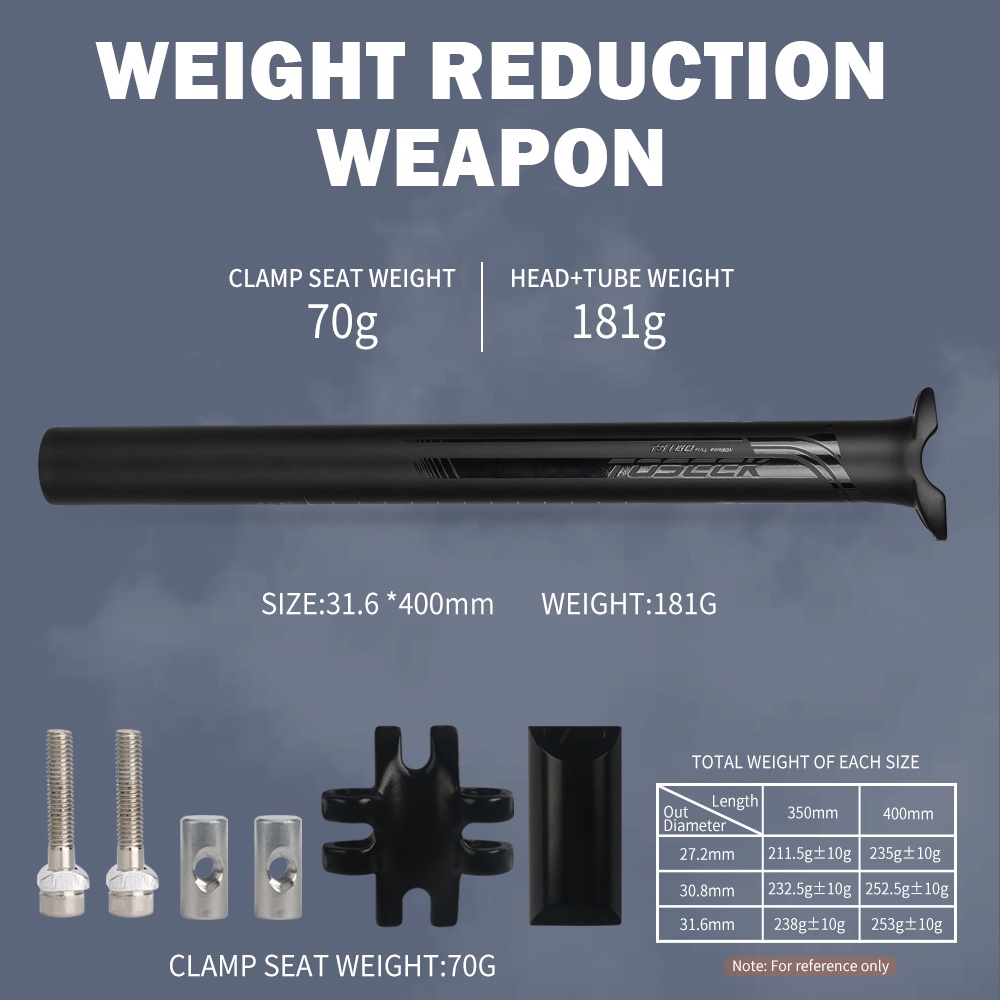 Cốt Yên Xe Đạp Leo Núi Tosek 27.2 / 30.8 / 31.6mm Dài 400mm Chất Liệu Sợi Carbon Màu Đen Nhám