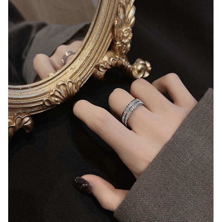 Nhẫn Cặp Bằng Thép Titan Không Phai Màu Đính Đá Zircon Chất Lượng Cao