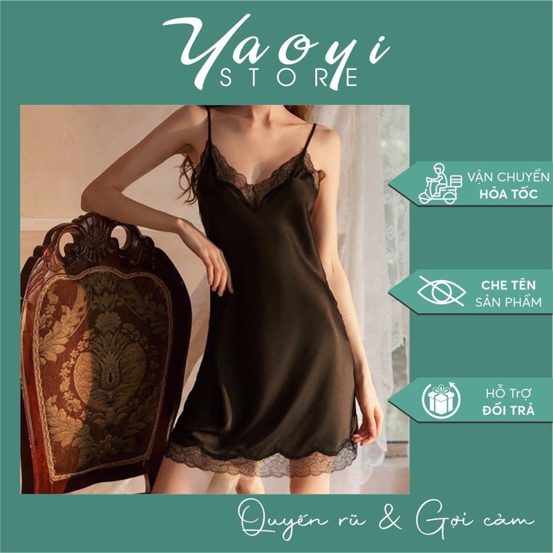 Váy ngủ lụa 2 dây phối ren sexy quyến rũ cao cấp sang trọng
