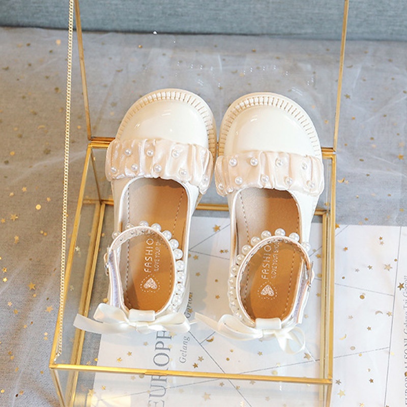 Bololo Giày Búp Bê Da Bóng Đế Mềm Đính Ngọc Trai Phong Cách Mary Jane