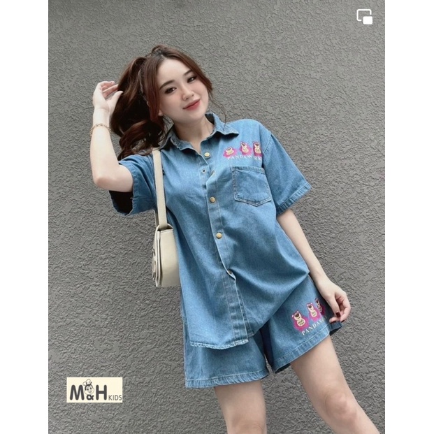 Set jean đồ đôi mẹ và bé hình gấu siêu xinh cho 2 mẹ con.