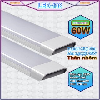 Combo 2 bộ đèn bán nguyệt 60W đầu vuông 120cm - ánh sáng trắng (đế nhôm dày + mica cứng tản quang - bảo hành 2 năm)