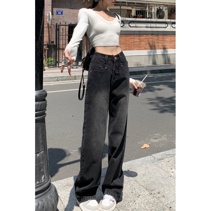 Quần suông đen mài nhẹ