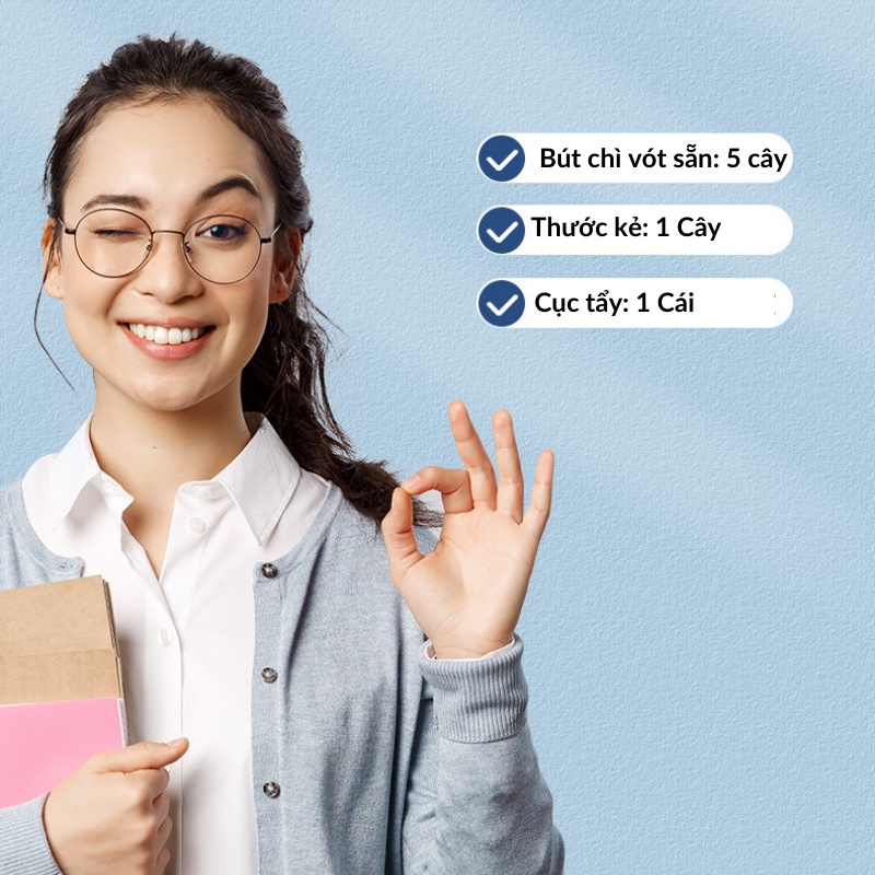 Bút Chì Hộp Thông Minh Gọn Nhẹ Siêu Bền Có 5 Cây Bút Chì 2B Thước Kẻ Và Cục Tẩy Sandrine HB-02 - Hàng Chính Hãng