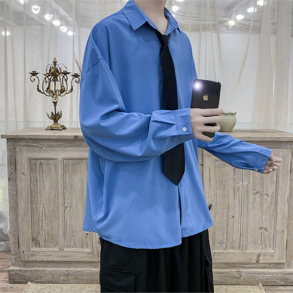 Mẫu mới áo sơ mi dài tay unisex trơn tặng kèm Cravat dáng rộng cá tính SOZO AO SOMI 9000020