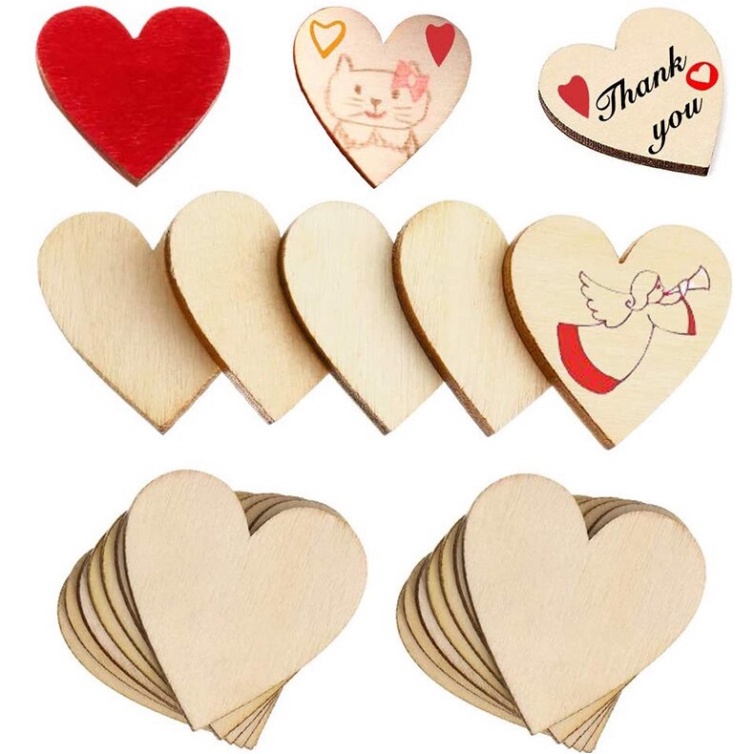 Set 50 Miếng gỗ hình trái tim Thegioipuzzle độc đáo, 50pcs gỗ dùng để vẽ hình, tô màu, trang trí bàn tiệc cưới