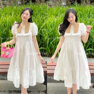 Váy xuông Kita babydoll cổ vạt bèo chất thô lạnh cao cấp tiểu thư