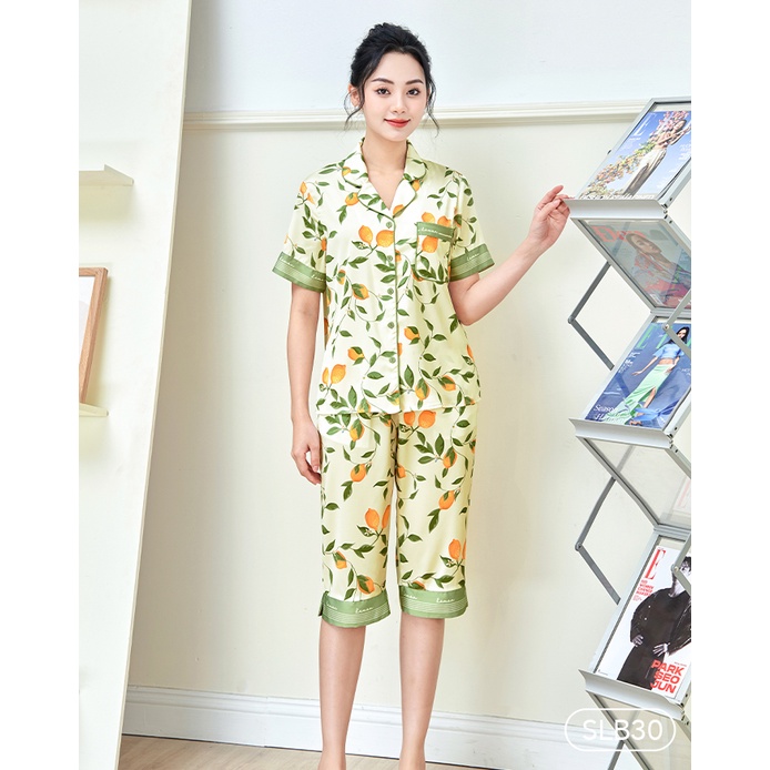 Bộ ngủ satin ZAM Luxury - SLB30 - Áo ngắn tay quần lửng
