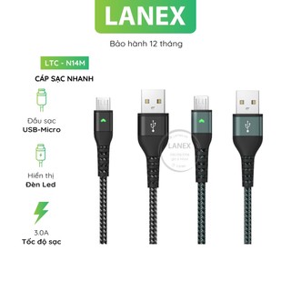 Cáp Sạc Nhanh Lanex Ltc - N14m Dây Dù Có Led Micro 3.0a Dài 2.0m