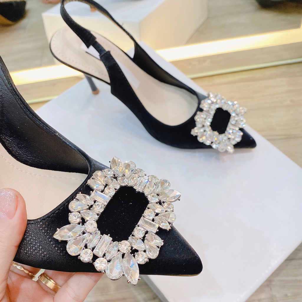XẢ LỖ Giày cao gót bít mũi cao 9cm đá 3 da vân.
