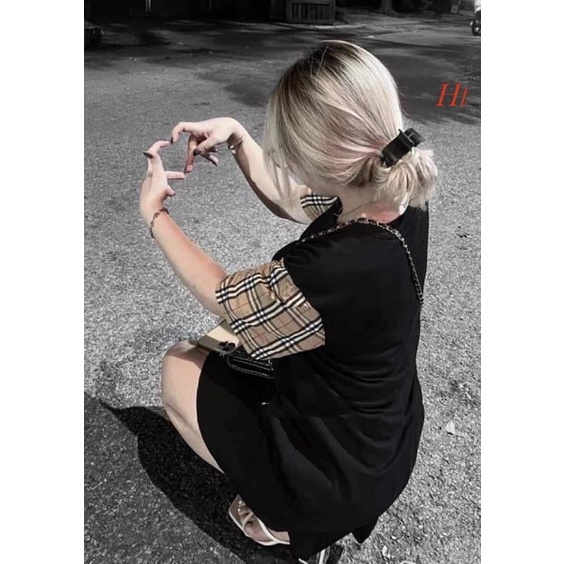 Áo thun nam nữ ngắn tay phối kẻ bbr unisex ht