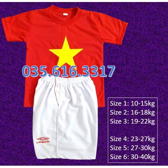 [10-40kg] sỉ bộ quần áo cho bé áo cờ quần đùi trắng