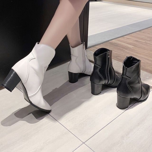 (Order) Boots Ulzzang mũi nhọn cổ ngắn đế cao 6cm - Có ảnh thật