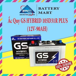 Bình ắc quy nước 12v-90ah, ắc quy ô tô gs hybrid 105d31r plus