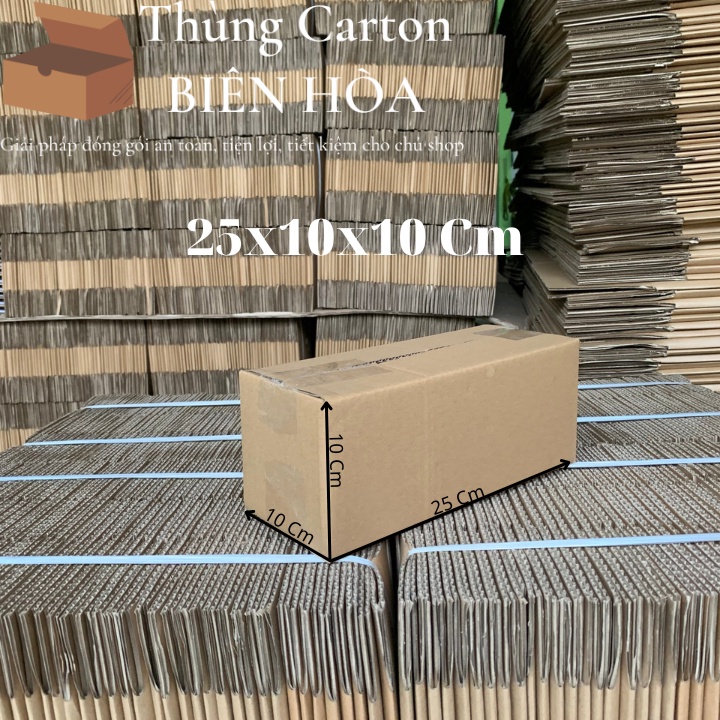 100 Hộp Giấy Carton Kích Thước 25Cmx10Cmx10Cm - Hộp Sóng C Dày, Cứng