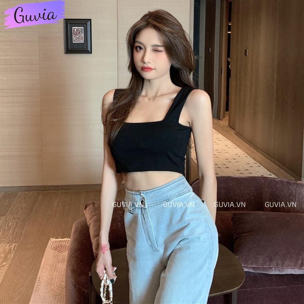 Áo Croptop Hai Dây Bản To Không Tay Sát Nách Cổ Vuông Ôm Body, Áo ba lỗ nữ Dây cổ U GUVIA CR17 | BigBuy360 - bigbuy360.vn