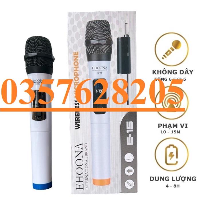 Micro Không Dây Sạc Pin UHF Ehoona E-15 Minchan Dành Cho Loa Kéo Loa Bluetooth Amply Hát Karaoke Zack Cắm 6.5mm