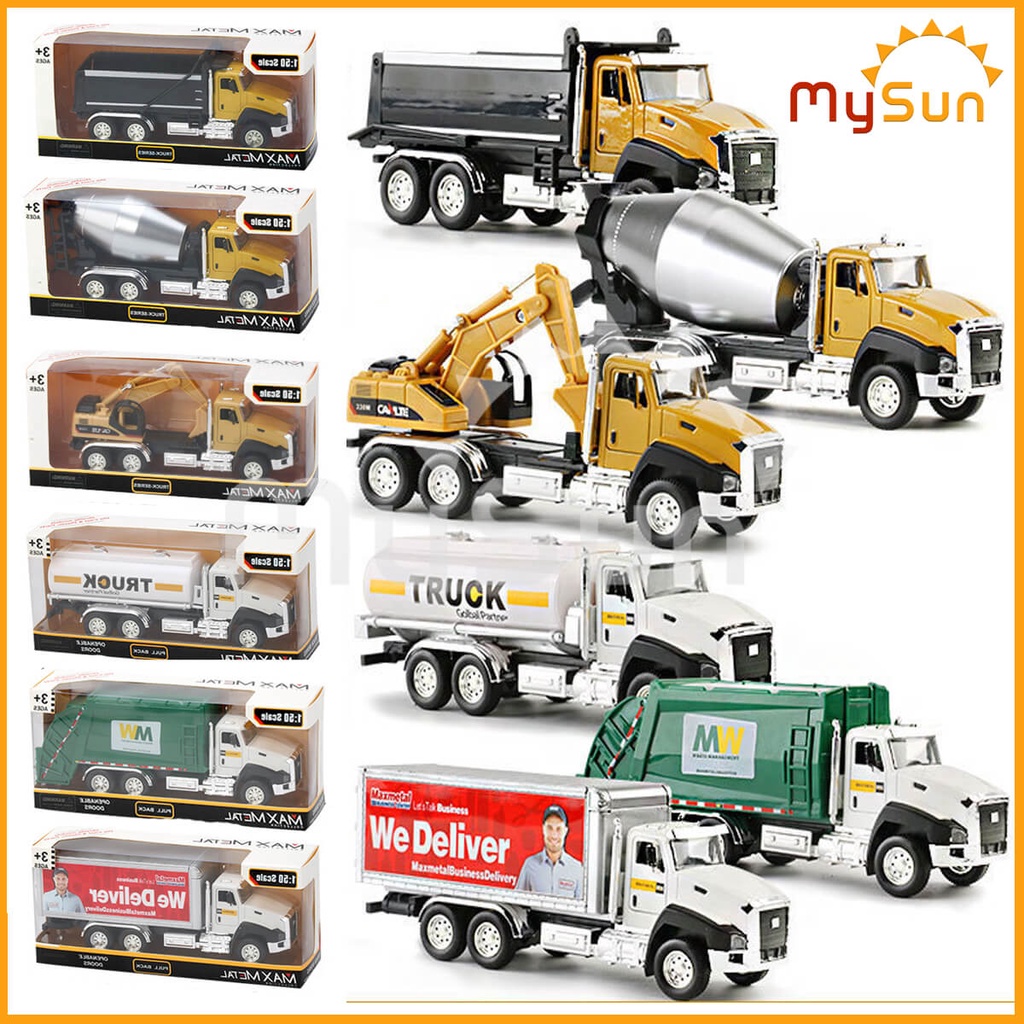 Mô hình xe ben, máy xúc múc đất, ô tô container chở hàng đồ chơi trẻ em cỡ lớn 6 bánh cho bé MySun