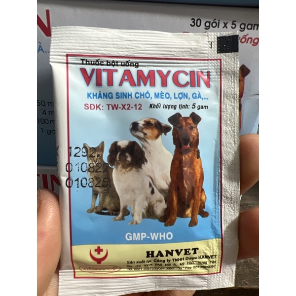 1 hộp vitamycin  dùng tốt cho chó, mèo đi ỉa, kiết lị